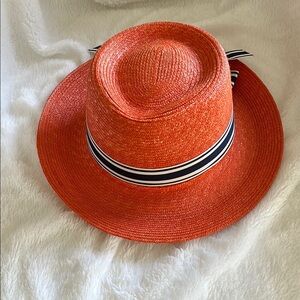 Juicy Couture - Stylish Orange Straw Fedora Hat with Ribbon